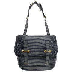 Yves Saint Laurent YSL Grey Faux Crocodile Grained Shoulder Bag