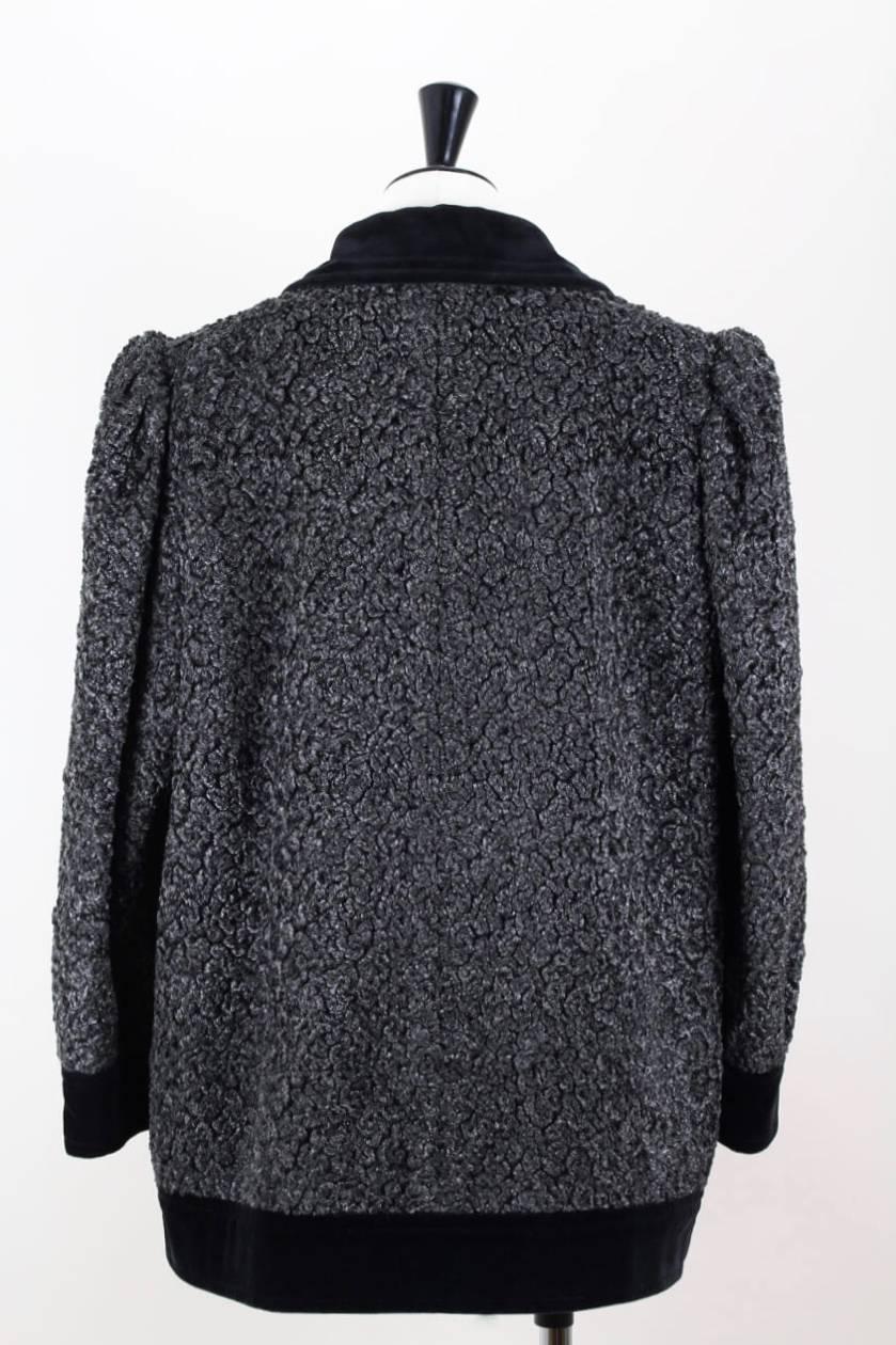 Yves Saint Laurent YSL Grey Faux Astrakhan Fur and Black Velvet Jacket ...