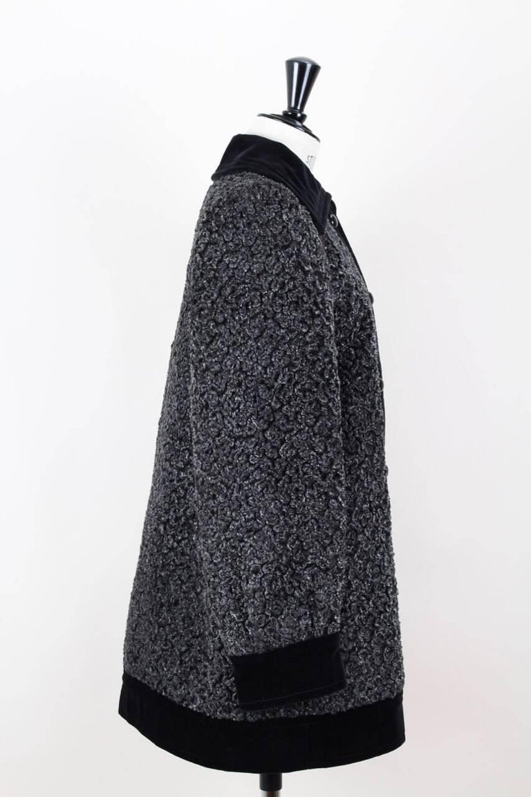 Yves Saint Laurent YSL Grey Faux Fur Persian Lamb and Black Velvet