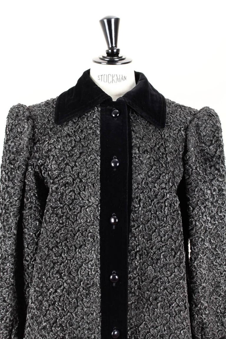 Yves Saint Laurent YSL Grey Faux Astrakhan Fur and Black Velvet Jacket