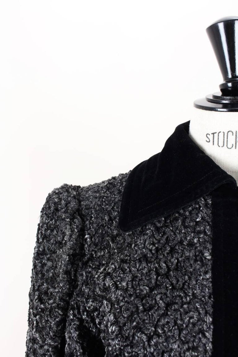 Yves Saint Laurent YSL Grey Faux Fur Persian Lamb and Black Velvet