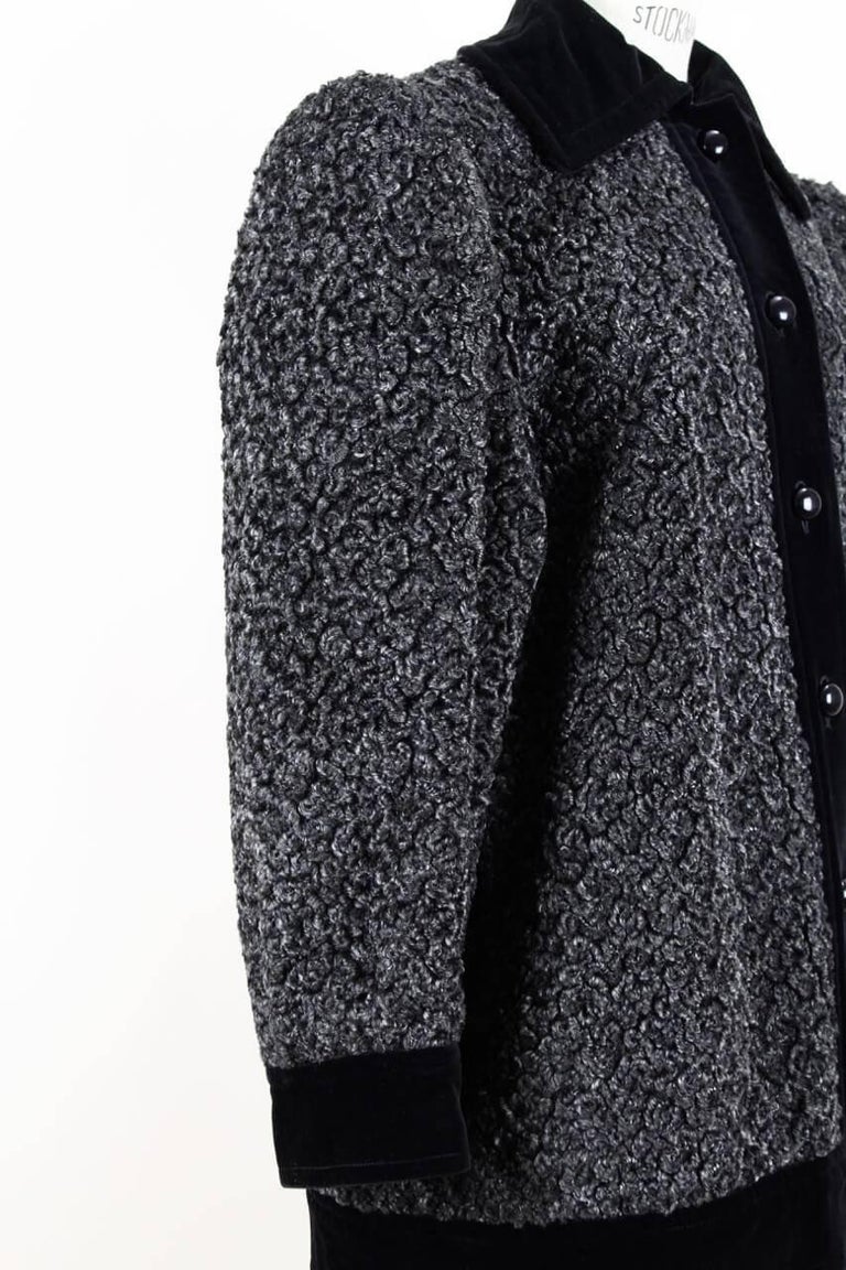 Yves Saint Laurent YSL Grey Faux Astrakhan Fur and Black Velvet Jacket