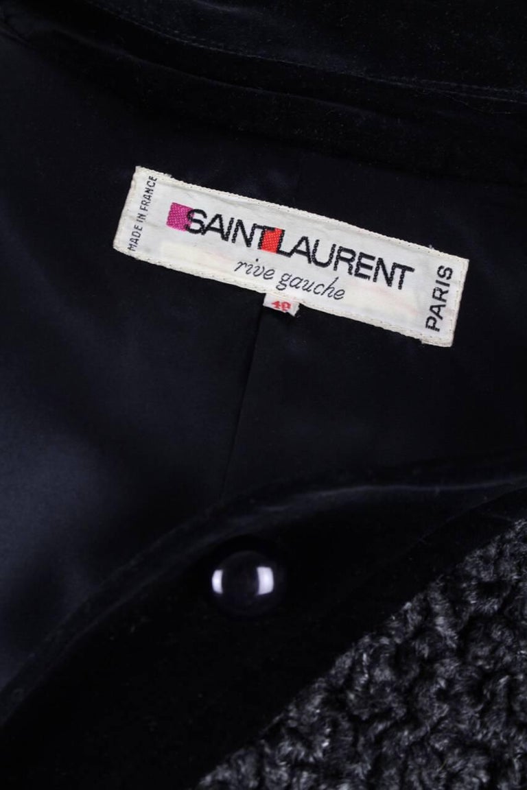 Yves Saint Laurent YSL Grey Faux Fur Persian Lamb and Black Velvet