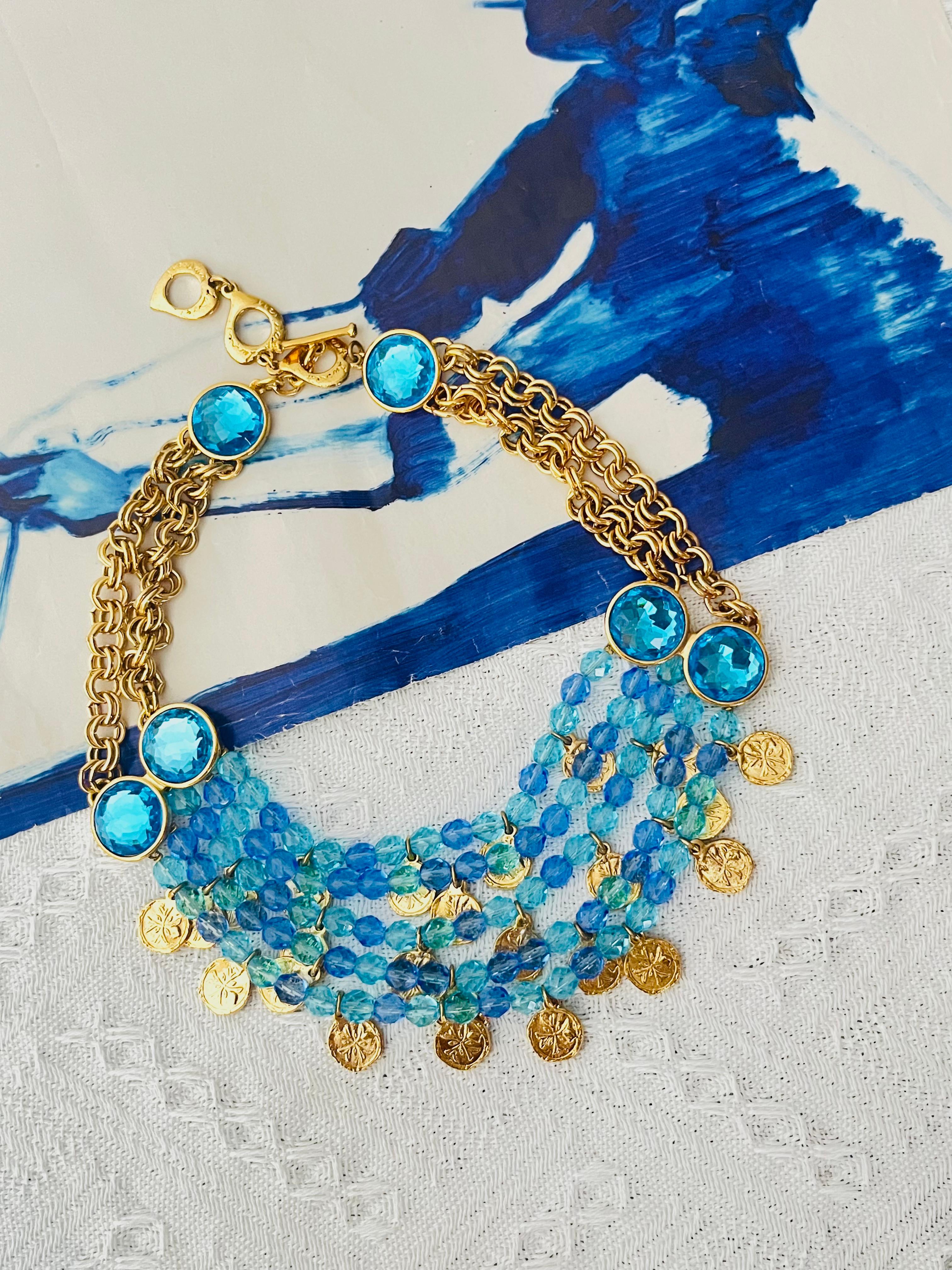 Art Déco Yves Saint Laurent YSL Gripoix Collana con 5 strati di perline cabochon blu e monete in vendita