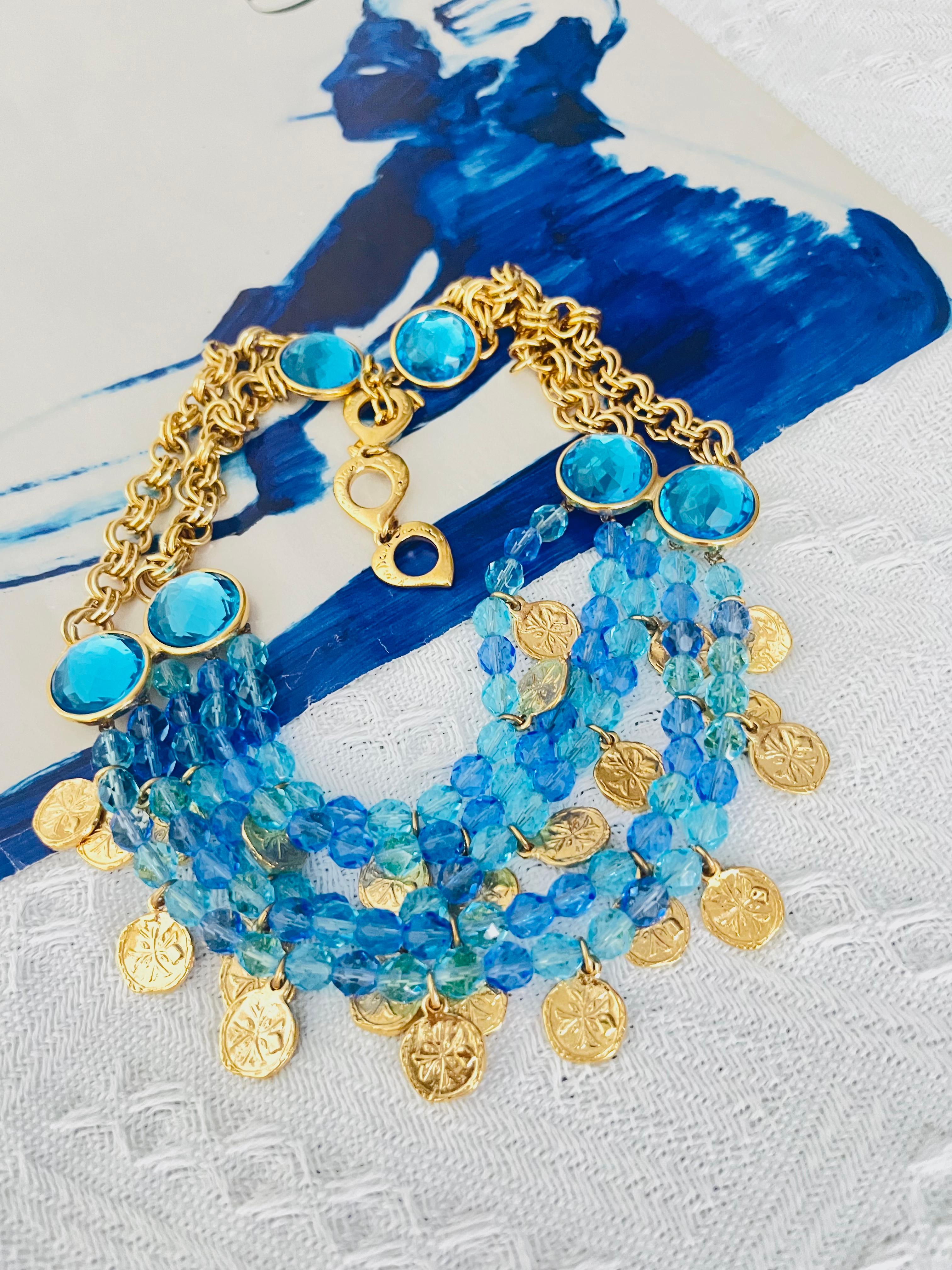 Yves Saint Laurent YSL Gripoix Collana con 5 strati di perline cabochon blu e monete In condizioni buone in vendita a Wokingham, England