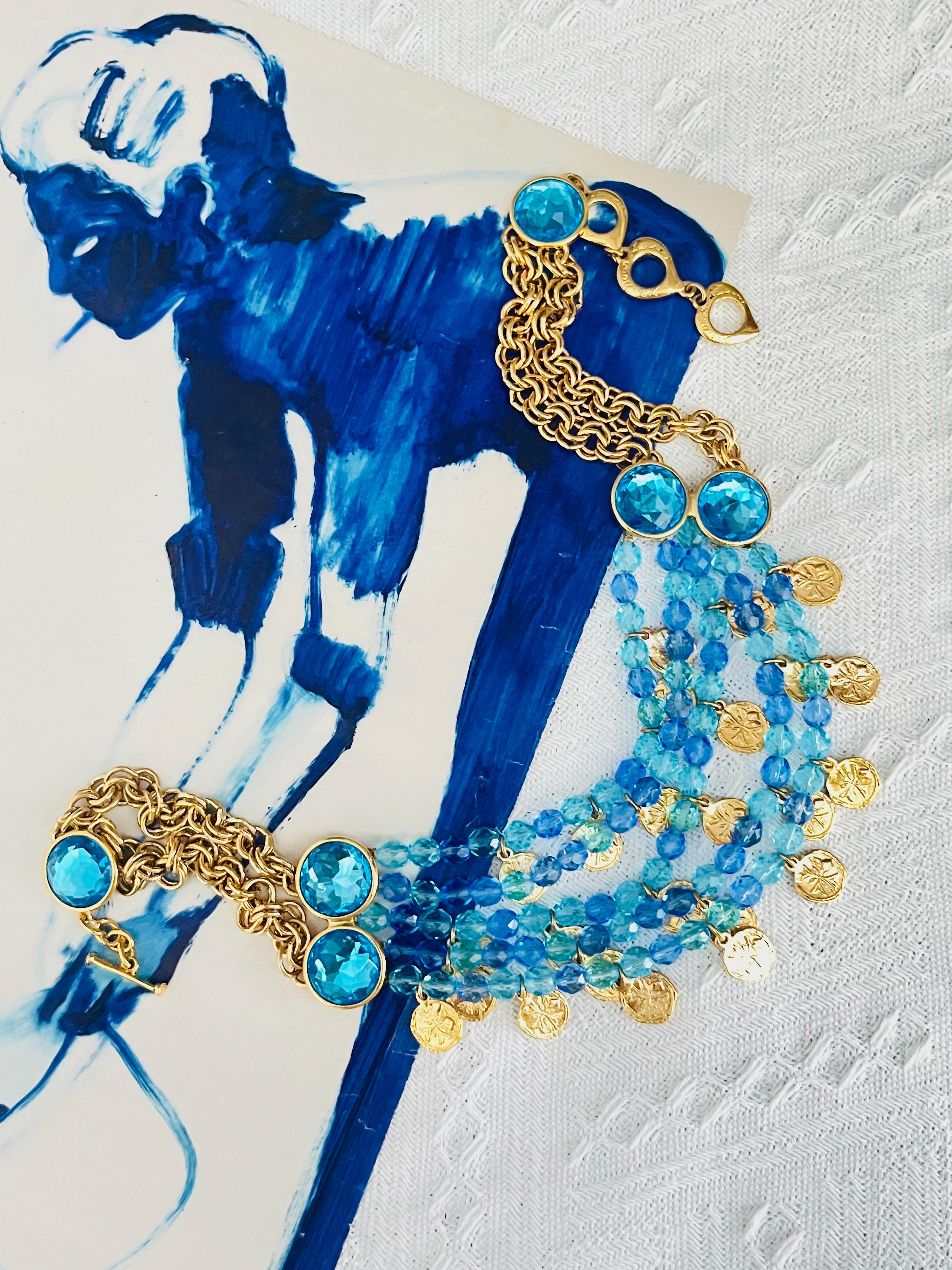 da uomo o donna Yves Saint Laurent YSL Gripoix Collana con 5 strati di perline cabochon blu e monete in vendita