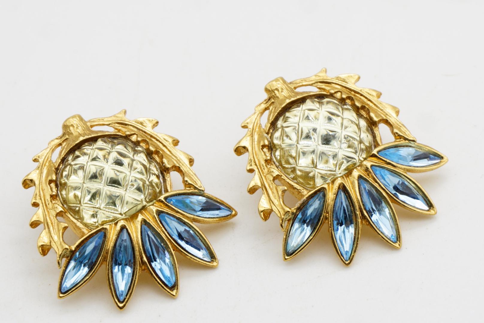 Yves Saint Laurent YSL Orecchini Gripoix Blu Giallo Cardo Fiore di Gelatina in vendita 5