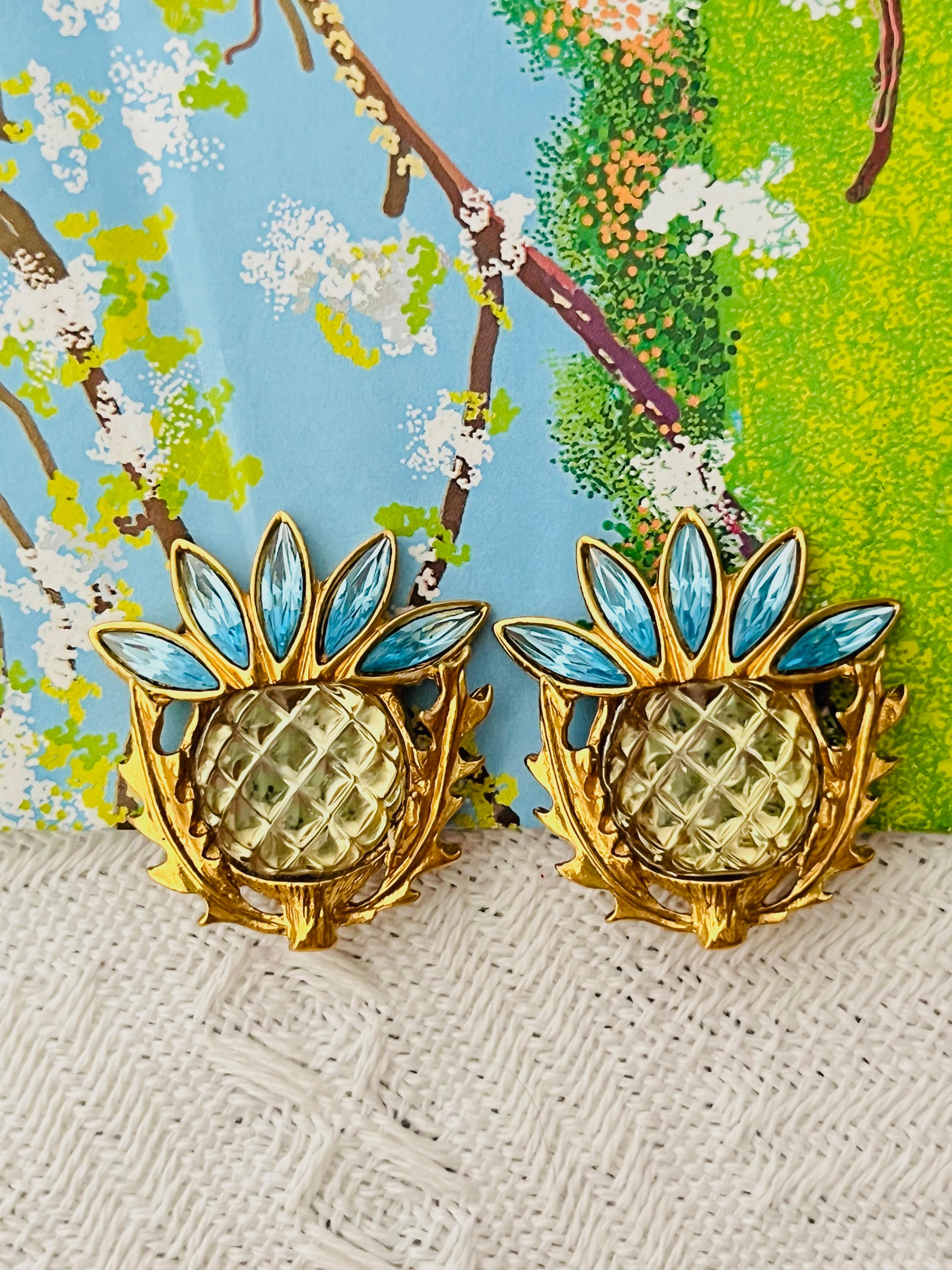 Art Déco Yves Saint Laurent YSL Orecchini Gripoix Blu Giallo Cardo Fiore di Gelatina in vendita