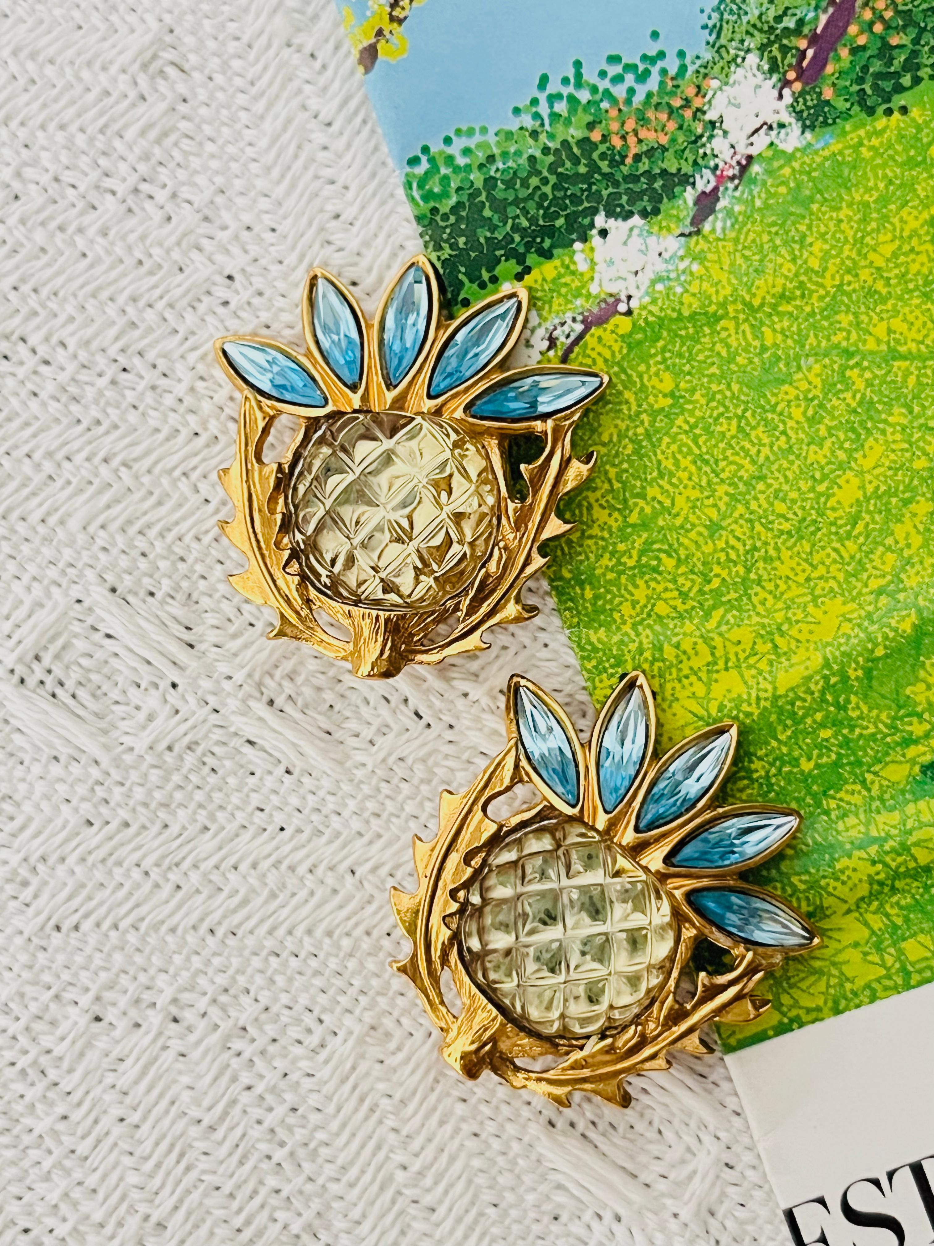 Yves Saint Laurent YSL Orecchini Gripoix Blu Giallo Cardo Fiore di Gelatina In condizioni ottime in vendita a Wokingham, England