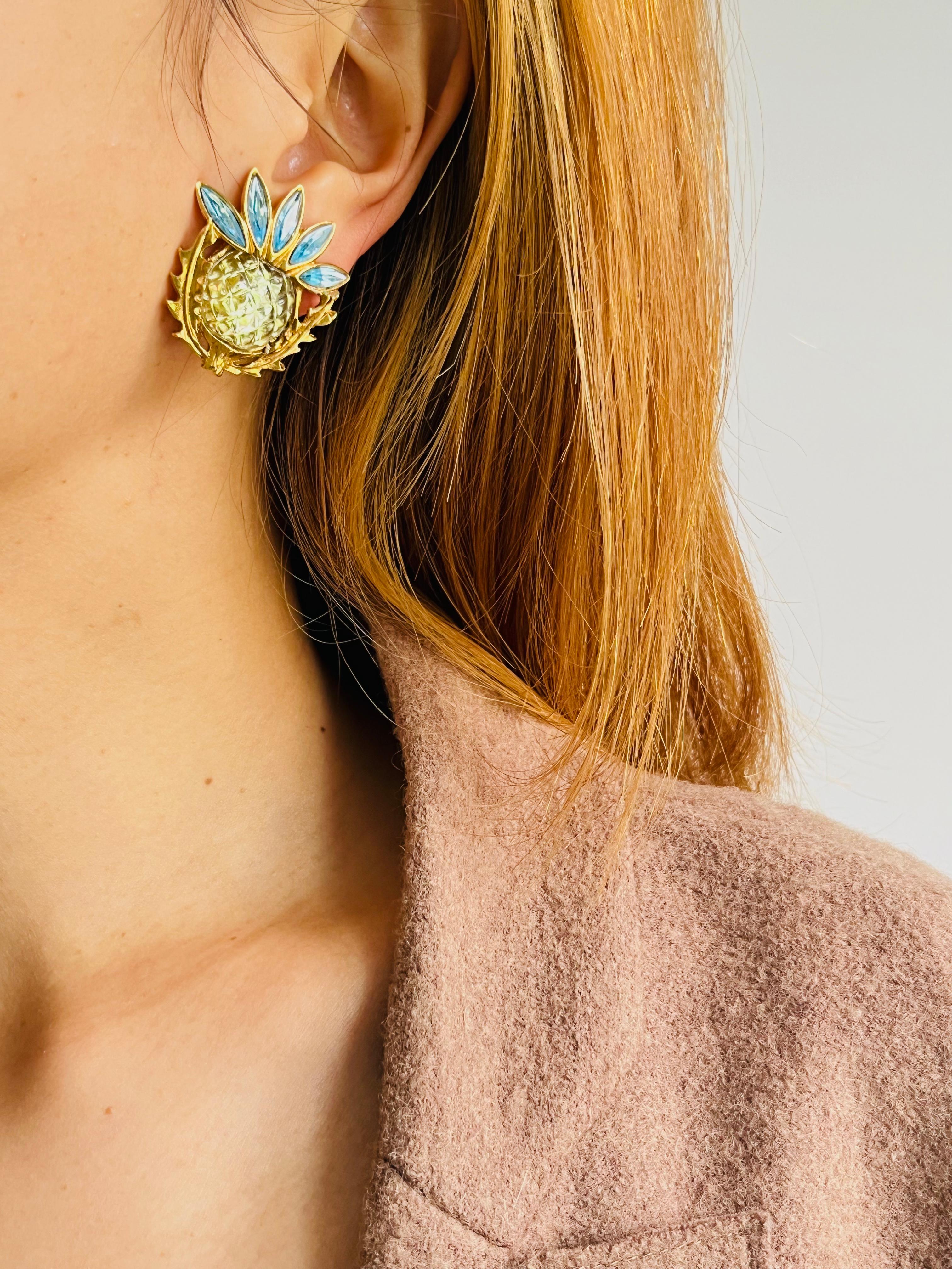 Yves Saint Laurent YSL Orecchini Gripoix Blu Giallo Cardo Fiore di Gelatina in vendita 1