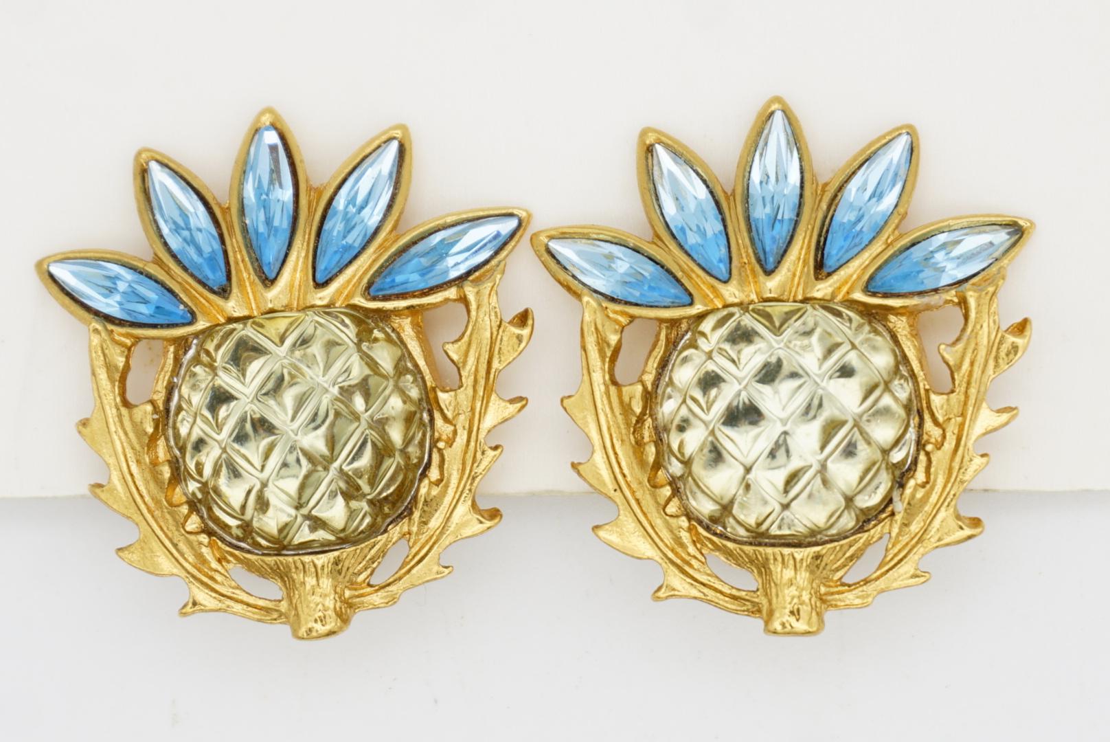 Yves Saint Laurent YSL Orecchini Gripoix Blu Giallo Cardo Fiore di Gelatina in vendita 2