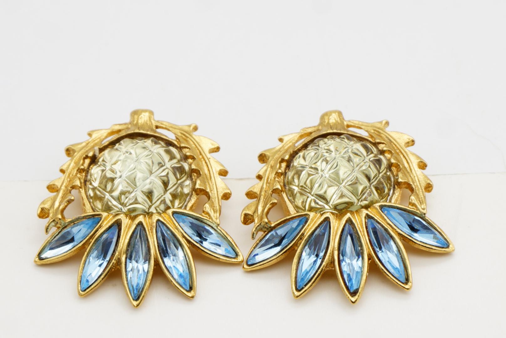 Yves Saint Laurent YSL Orecchini Gripoix Blu Giallo Cardo Fiore di Gelatina in vendita 3
