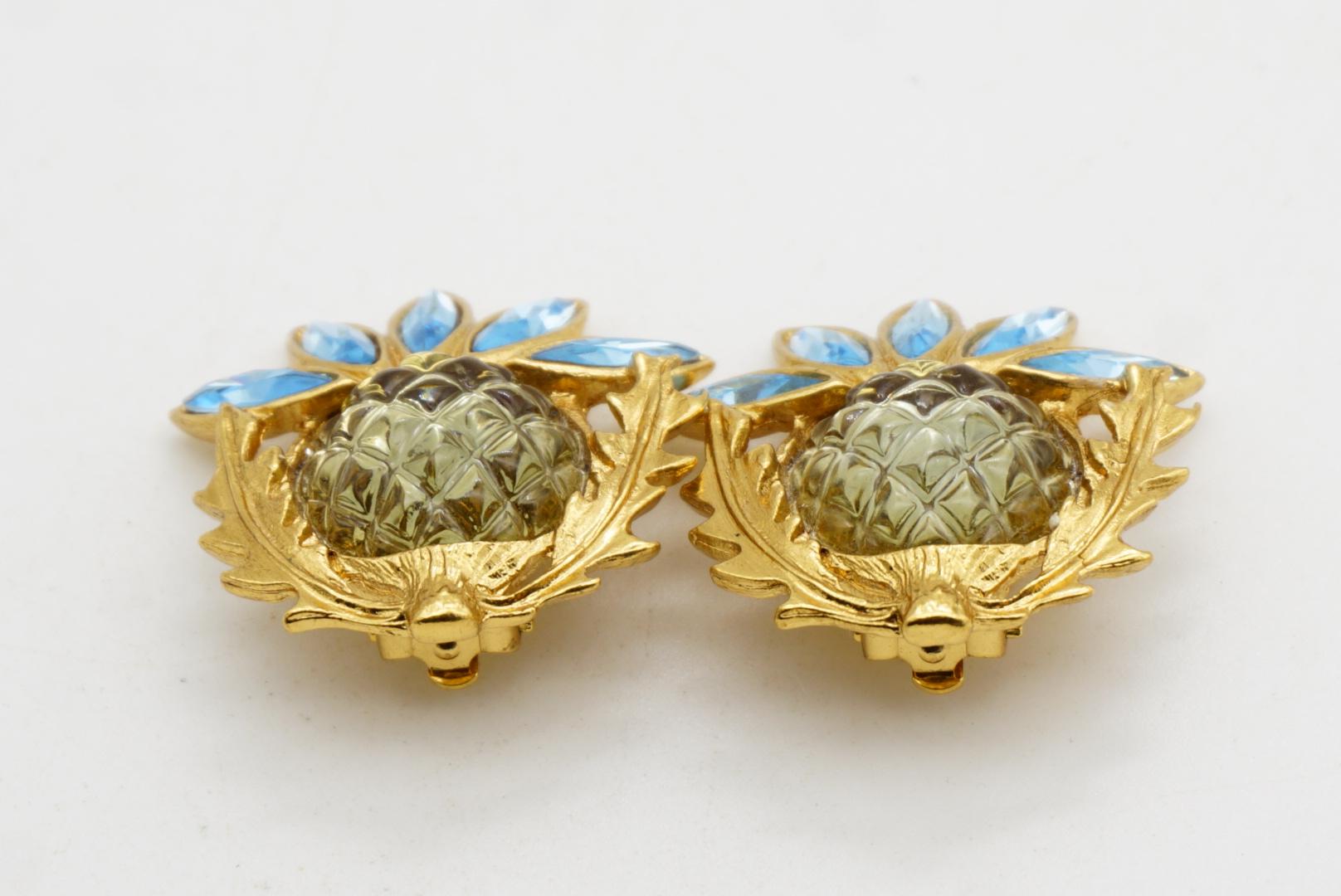 Yves Saint Laurent YSL Orecchini Gripoix Blu Giallo Cardo Fiore di Gelatina in vendita 4