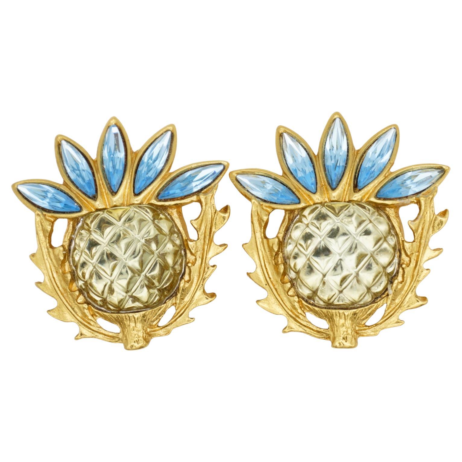 Yves Saint Laurent YSL Orecchini Gripoix Blu Giallo Cardo Fiore di Gelatina in vendita
