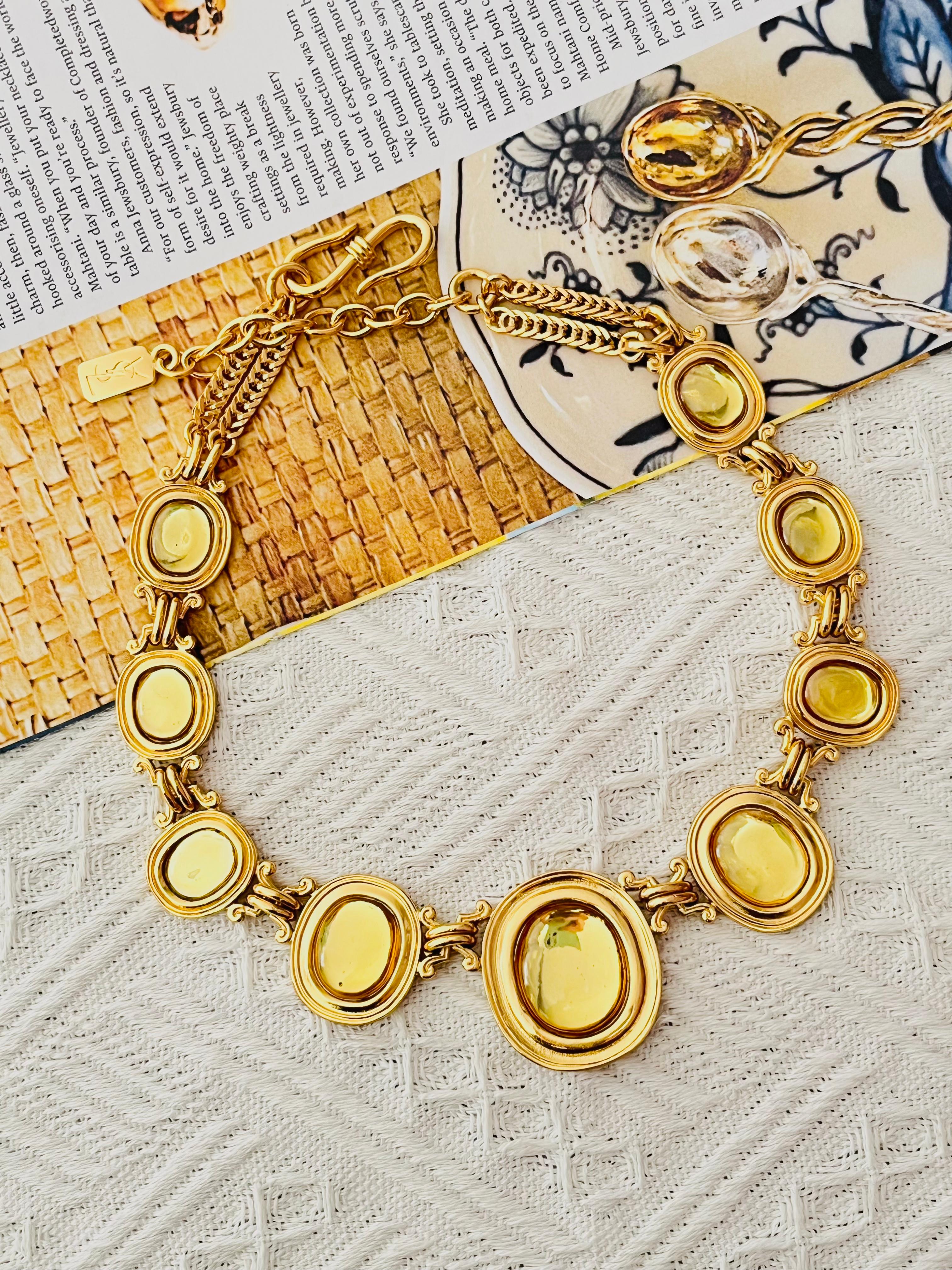 Yves Saint Laurent YSL Gripoix Citrin Topas Oval Cabochon Kristall Gold Halskette (Art déco) im Angebot