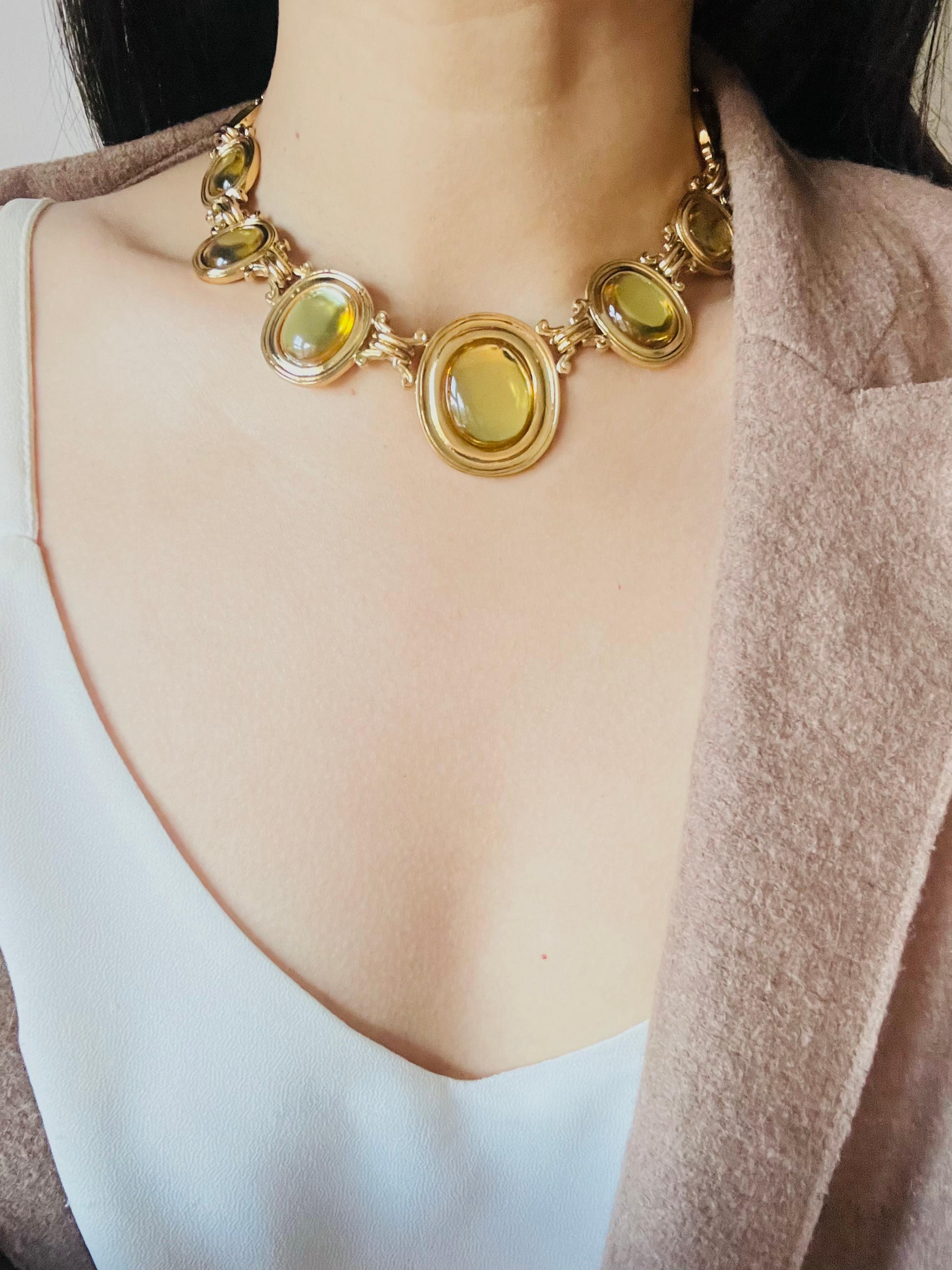 Yves Saint Laurent YSL Gripoix Citrin Topas Oval Cabochon Kristall Gold Halskette im Angebot 1