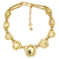 Yves Saint Laurent YSL Gripoix Citrine Topaz Oval Cabochon Crystal Gold Necklace