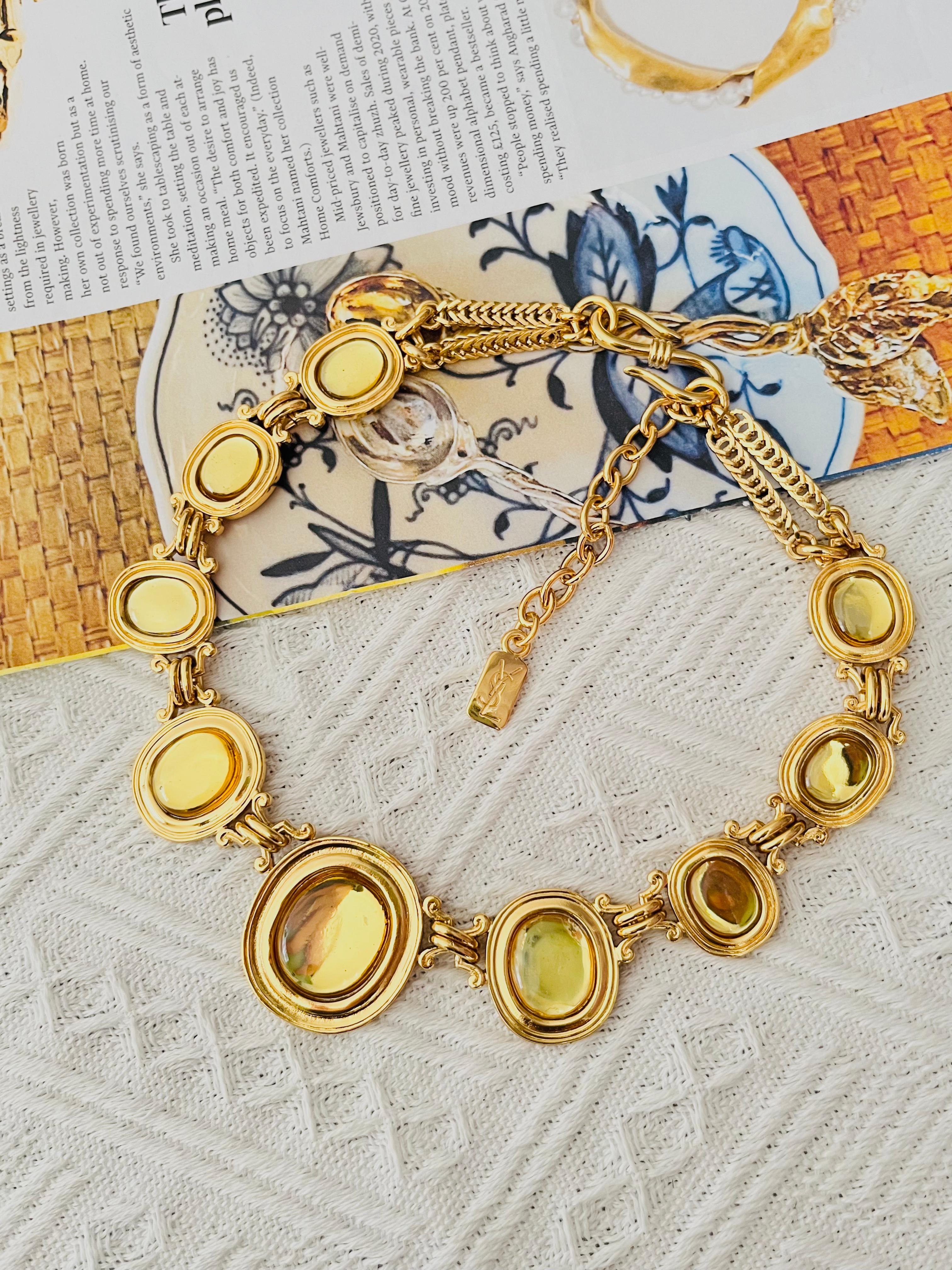 Art Déco Yves Saint Laurent YSL Collana Gripoix Citrino Topazio Ovale Cabochon Cristallo in vendita