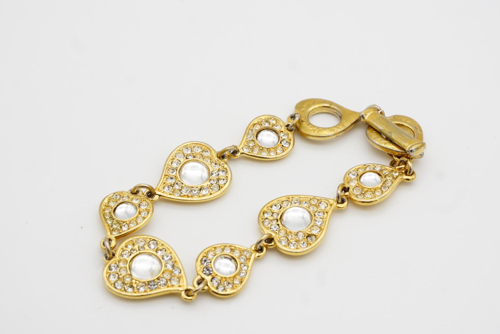 Yves Saint Laurent YSL Gripoix Clear Crystals Hearts Love Interlinked Bracelet For Sale 6