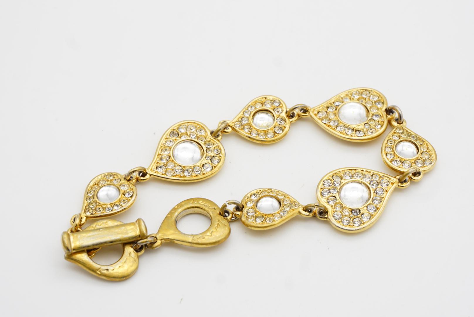 Yves Saint Laurent YSL Gripoix Clear Crystals Hearts Love Interlinked Bracelet For Sale 7