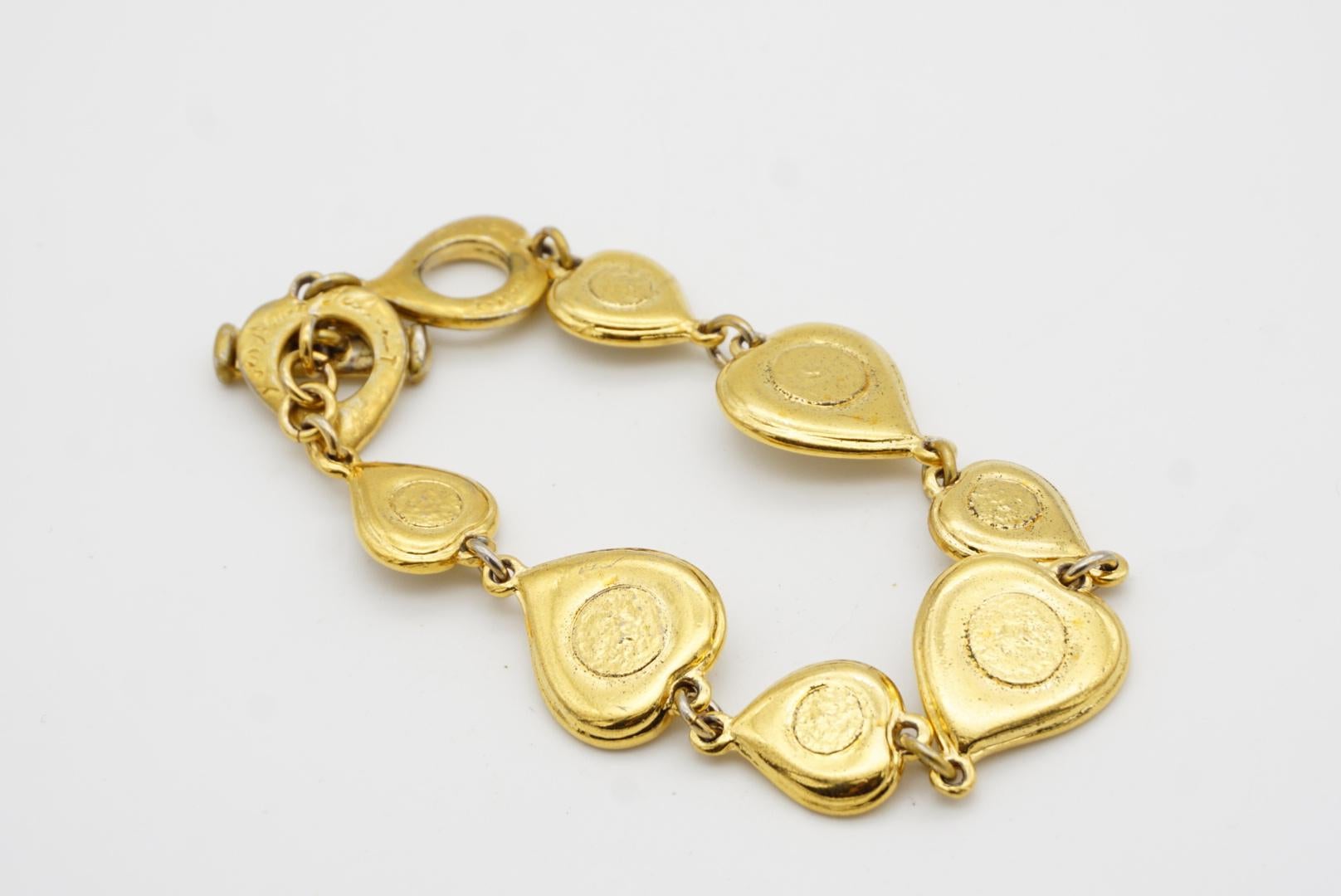 Yves Saint Laurent YSL Gripoix Clear Crystals Hearts Love Interlinked Bracelet For Sale 8