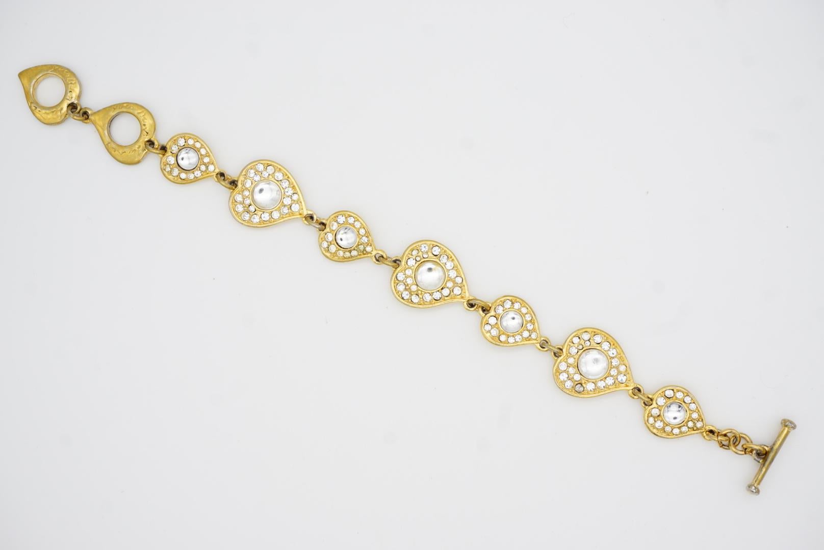 Yves Saint Laurent YSL Gripoix Clear Crystals Hearts Love Interlinked Bracelet For Sale 10