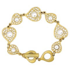 Yves Saint Laurent YSL Gripoix Clear Crystals Hearts Love Interlinked Bracelet