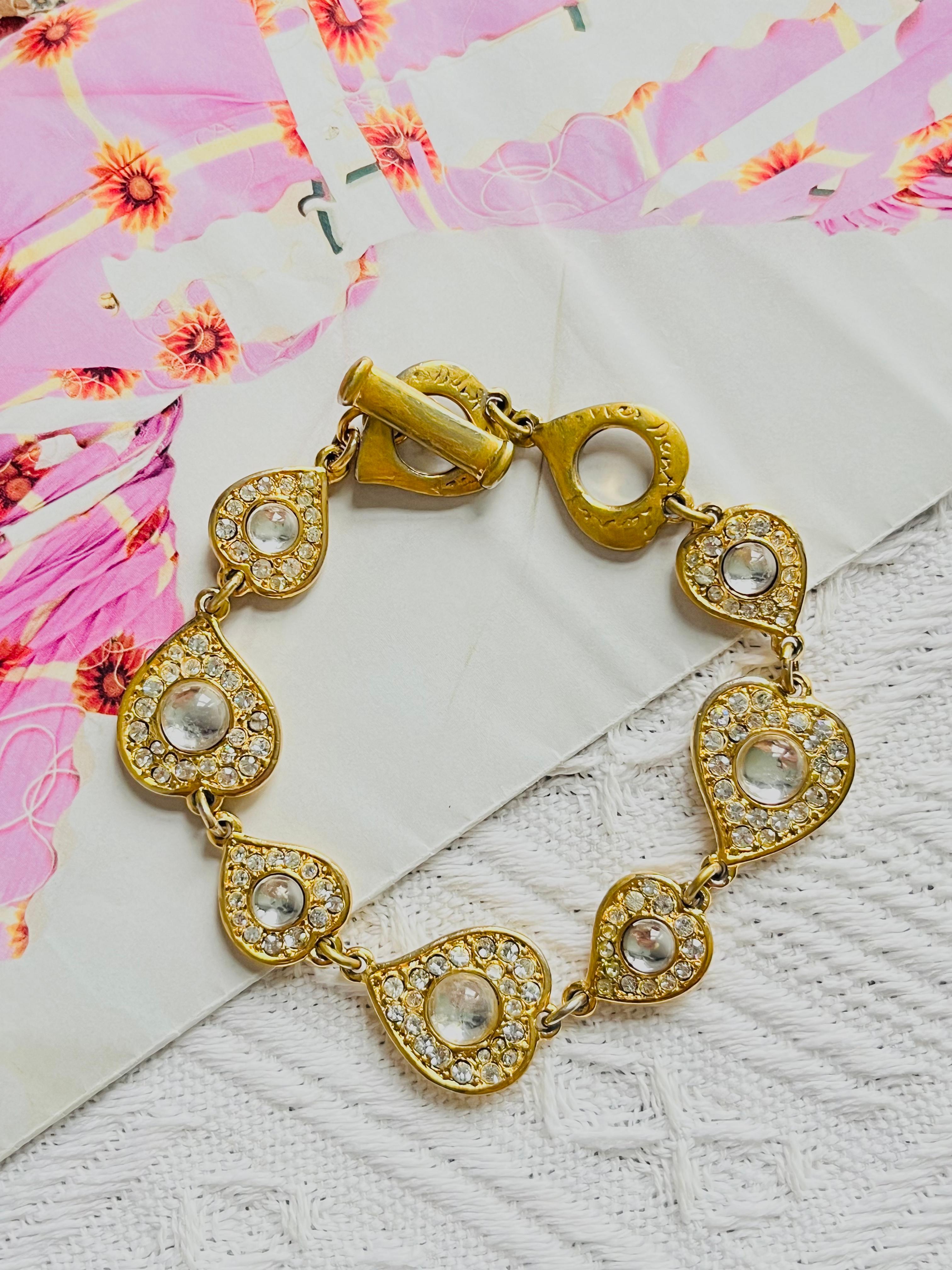 Yves Saint Laurent YSL Gripoix Clear Crystals Hearts Love Interlinked Bracelet In Good Condition In Wokingham, England