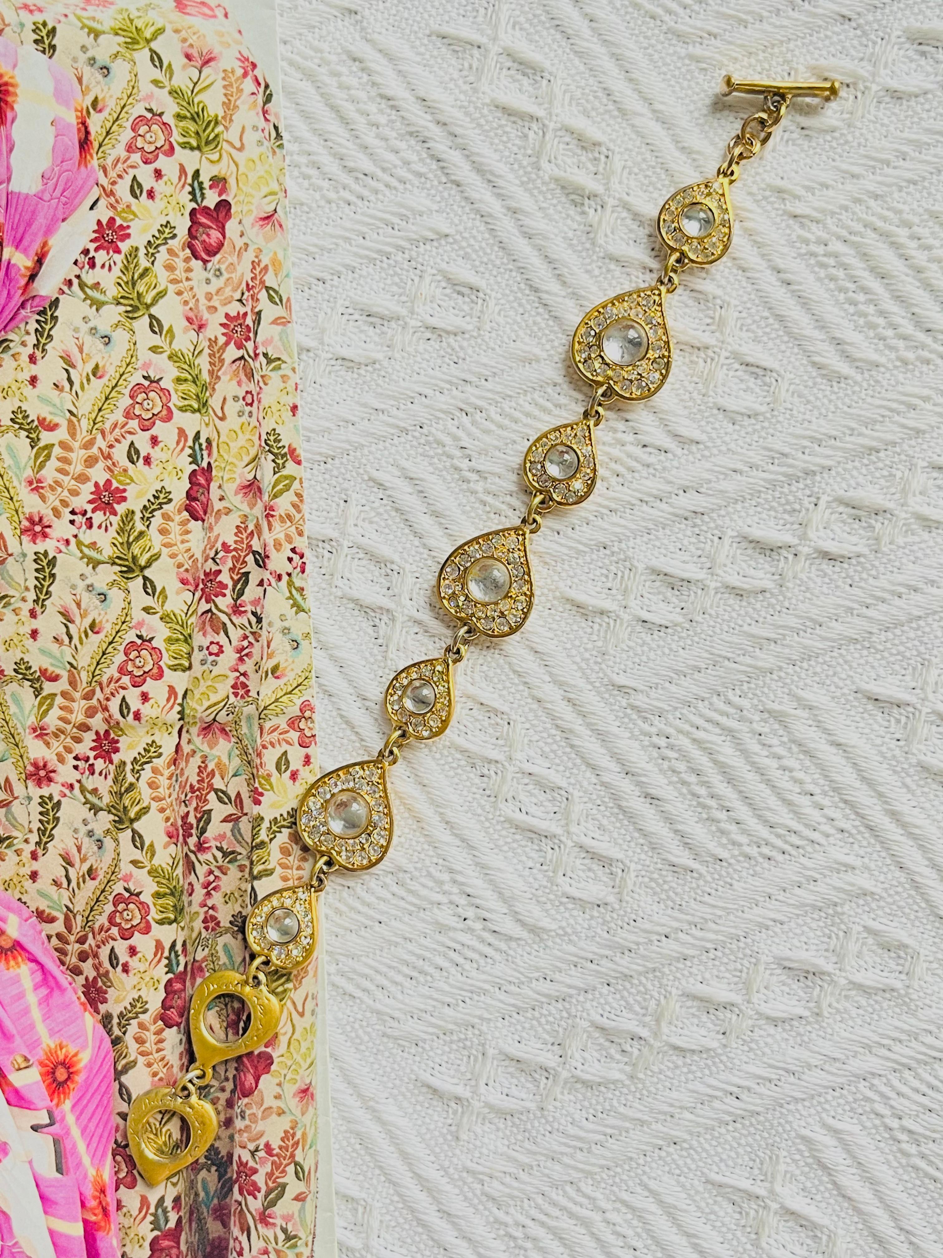Yves Saint Laurent YSL Gripoix Clear Crystals Hearts Love Interlinked Bracelet In Good Condition For Sale In Wokingham, England
