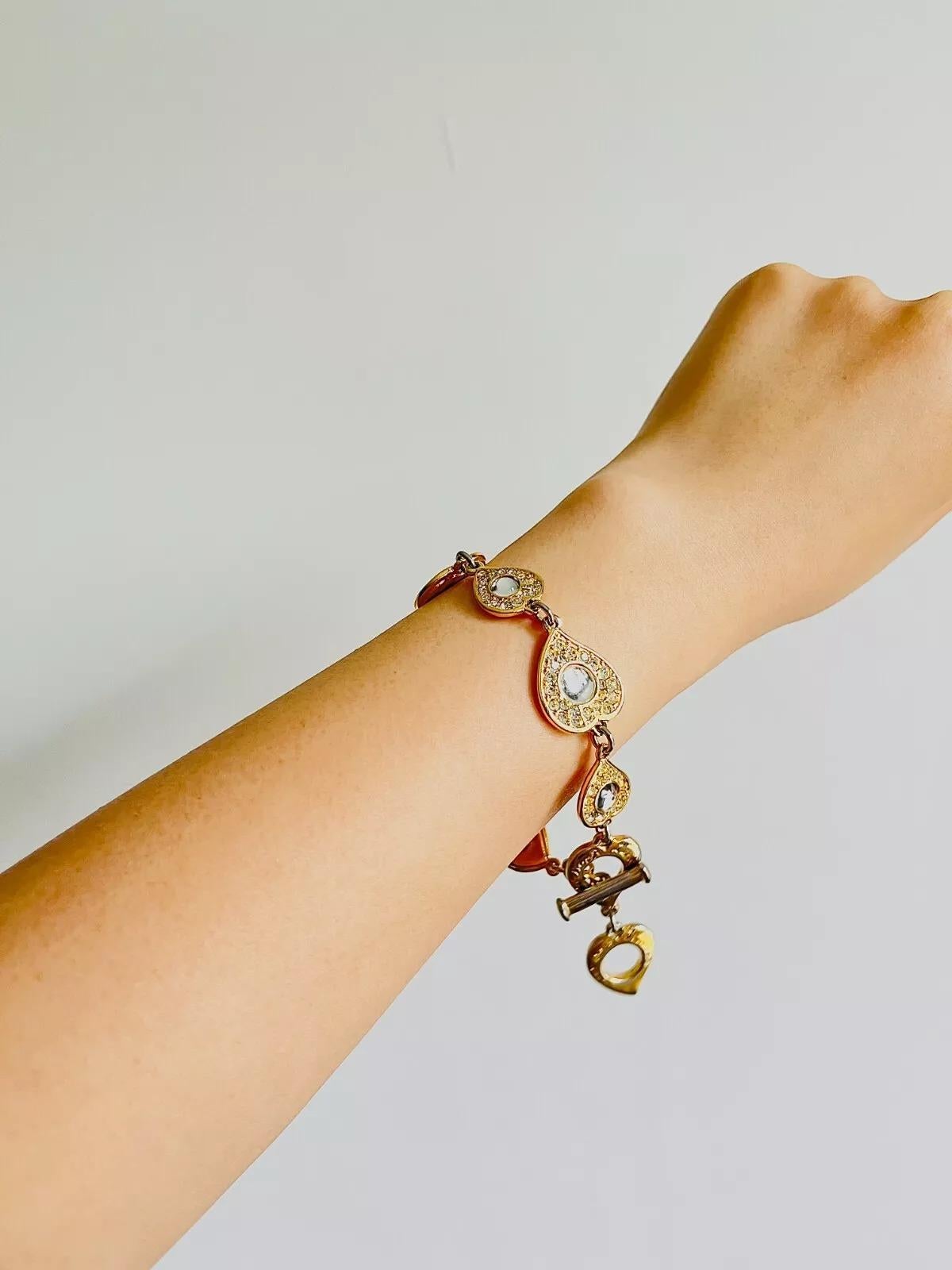 Yves Saint Laurent YSL Gripoix Clear Crystals Hearts Love Interlinked Bracelet For Sale 1