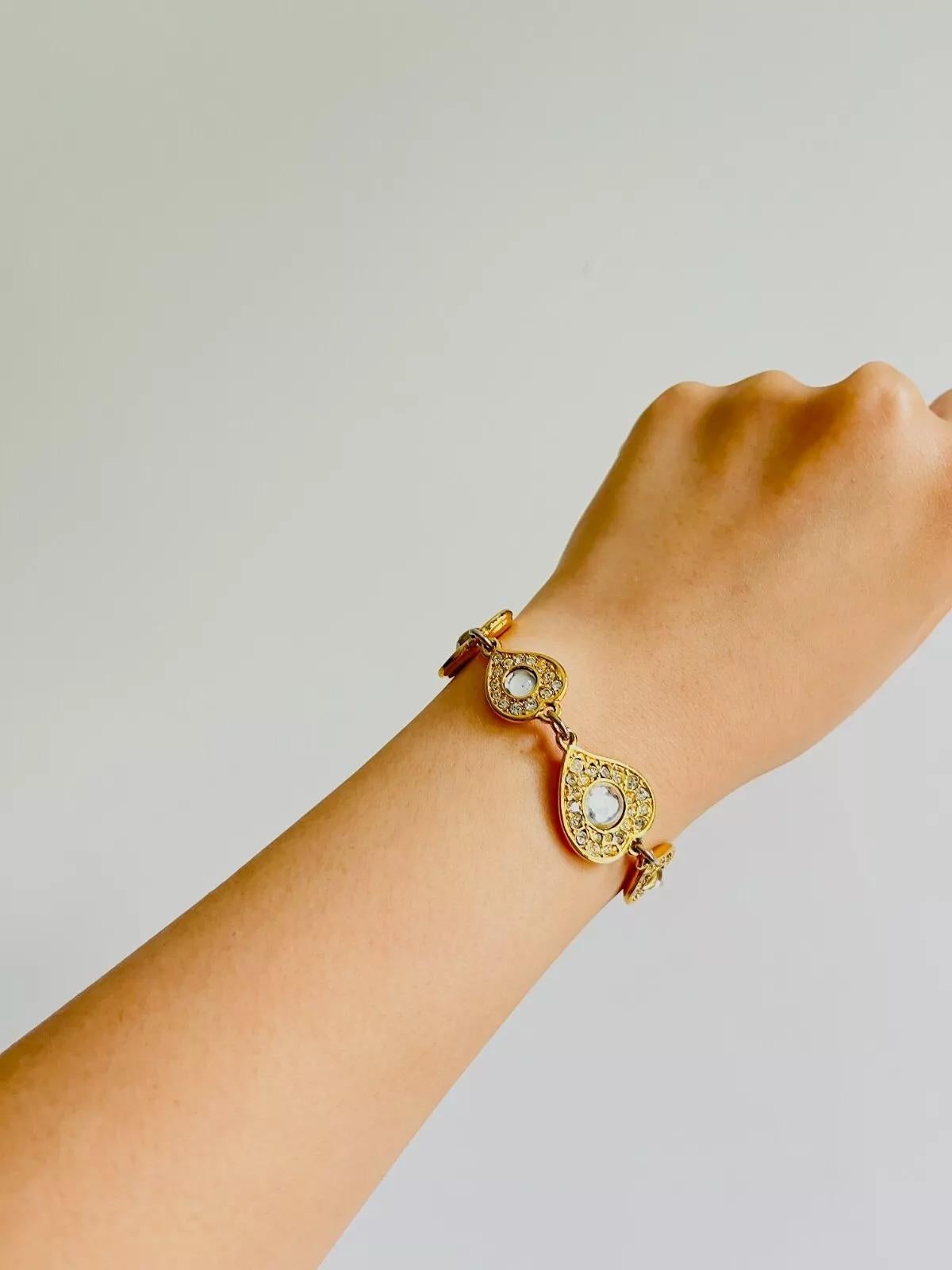 Yves Saint Laurent YSL Gripoix Clear Crystals Hearts Love Interlinked Bracelet For Sale 2