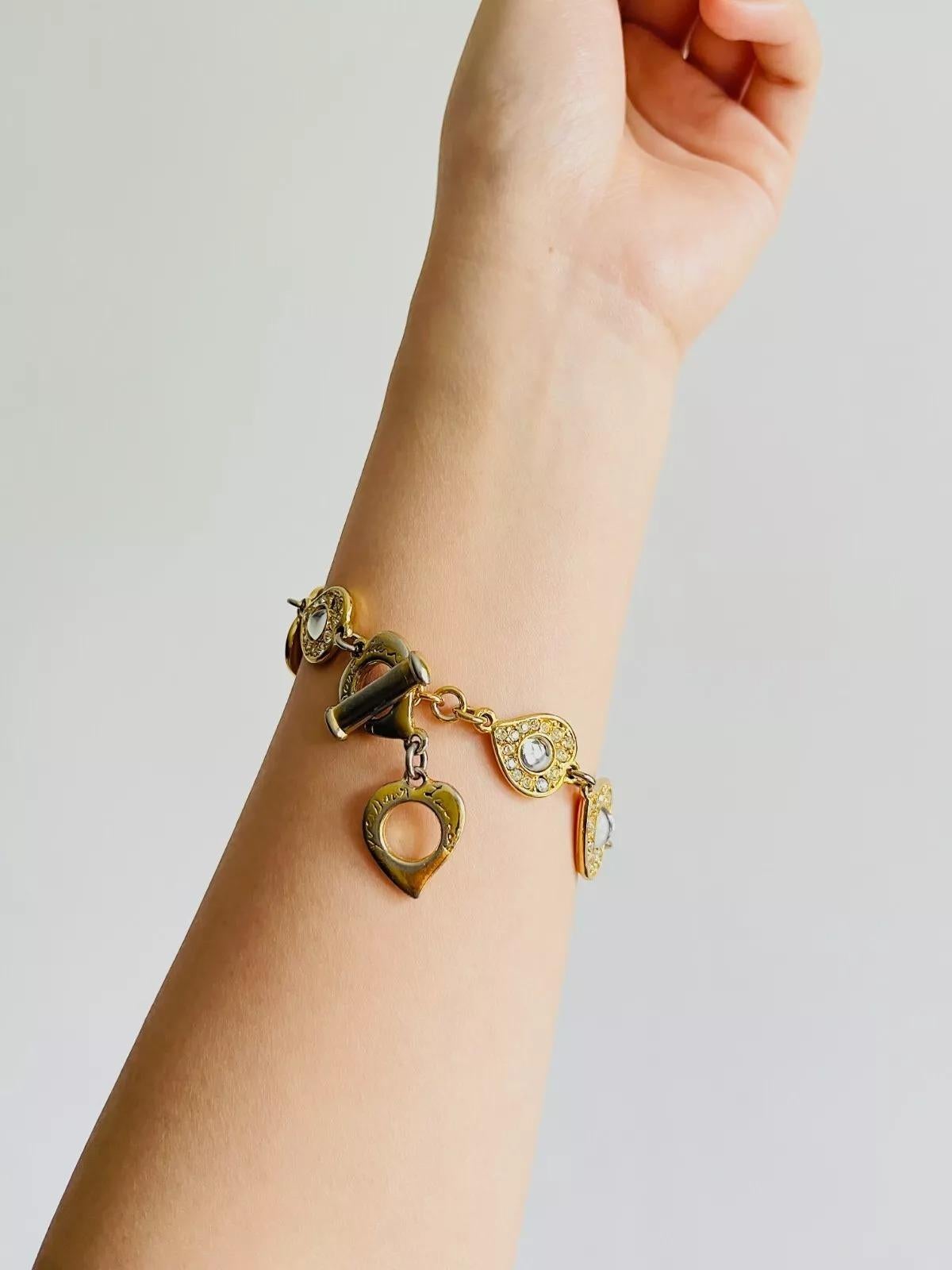 Yves Saint Laurent YSL Gripoix Clear Crystals Hearts Love Interlinked Bracelet 3