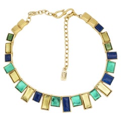 Yves Saint Laurent YSL Gripoix Gold Mondrian Sapphire Emerald Citrine Necklace