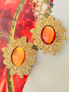 Yves Saint Laurent YSL Gripoix Haute Couture Rare Citrine Cabochon Earrings