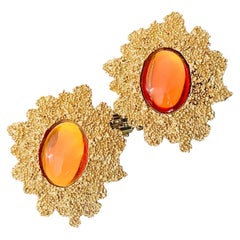 Yves Saint Laurent YSL Gripoix Haute Couture Rare Citrine Cabochon Earrings