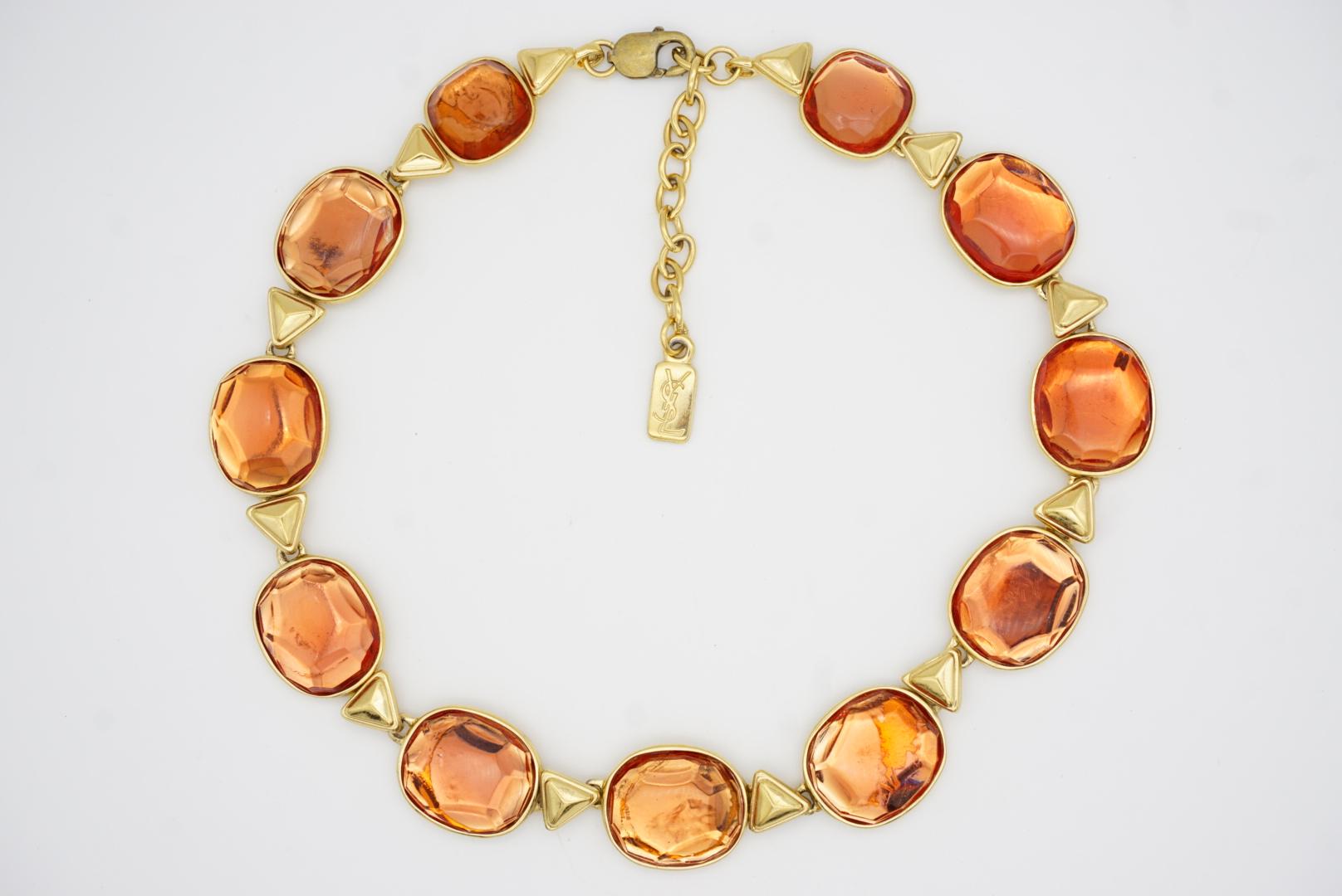 Yves Saint Laurent YSL Gripoix Collier de cristaux orange ovale cabochon triangulaire en vente 5