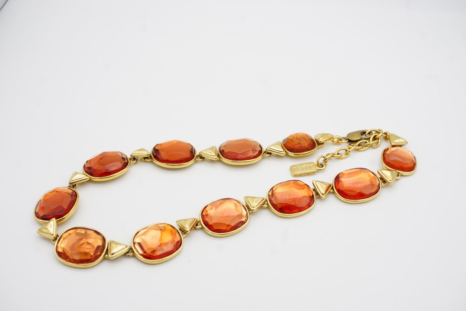 Yves Saint Laurent YSL Gripoix Collier de cristaux orange ovale cabochon triangulaire en vente 6