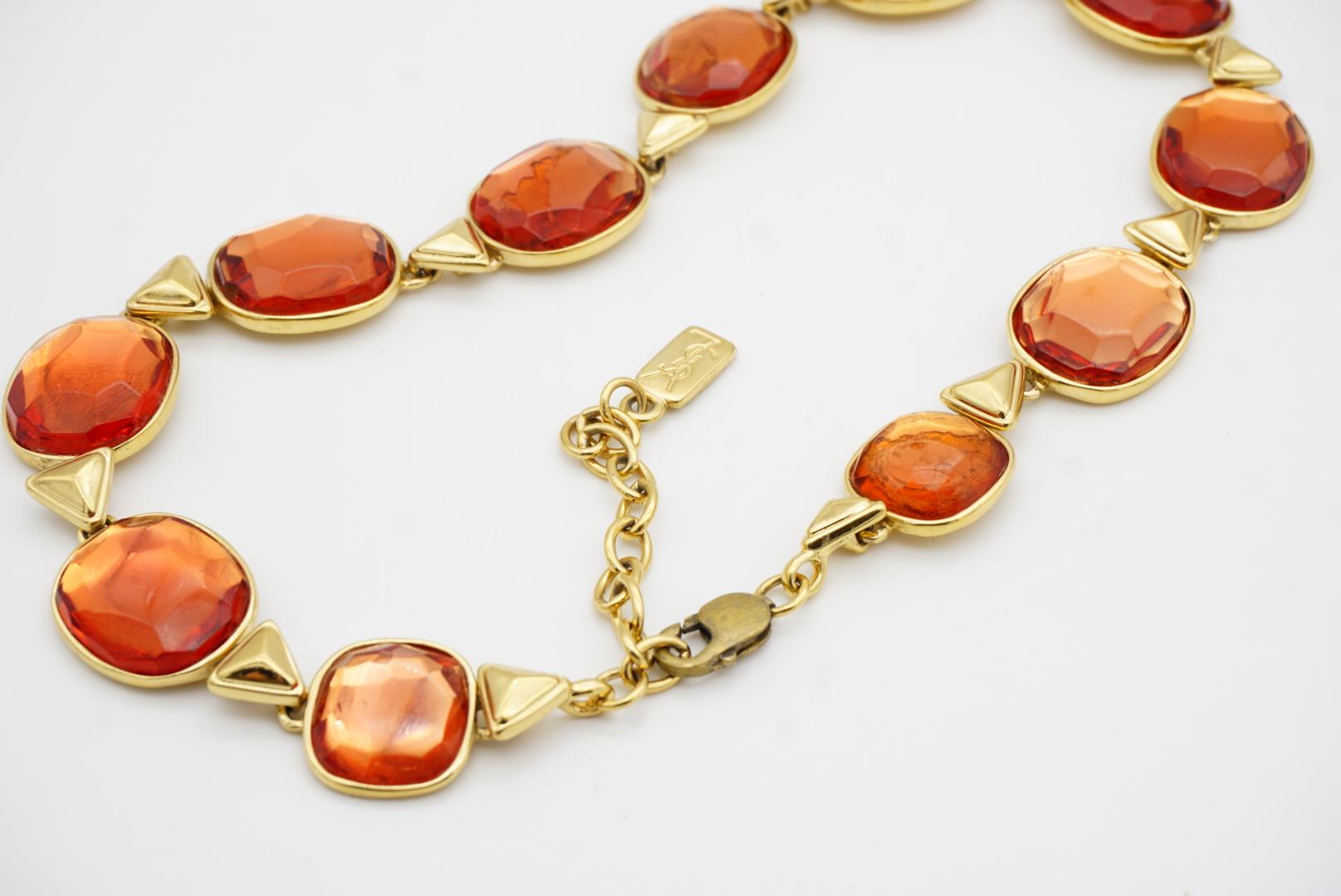 Yves Saint Laurent YSL Gripoix Collier de cristaux orange ovale cabochon triangulaire en vente 7