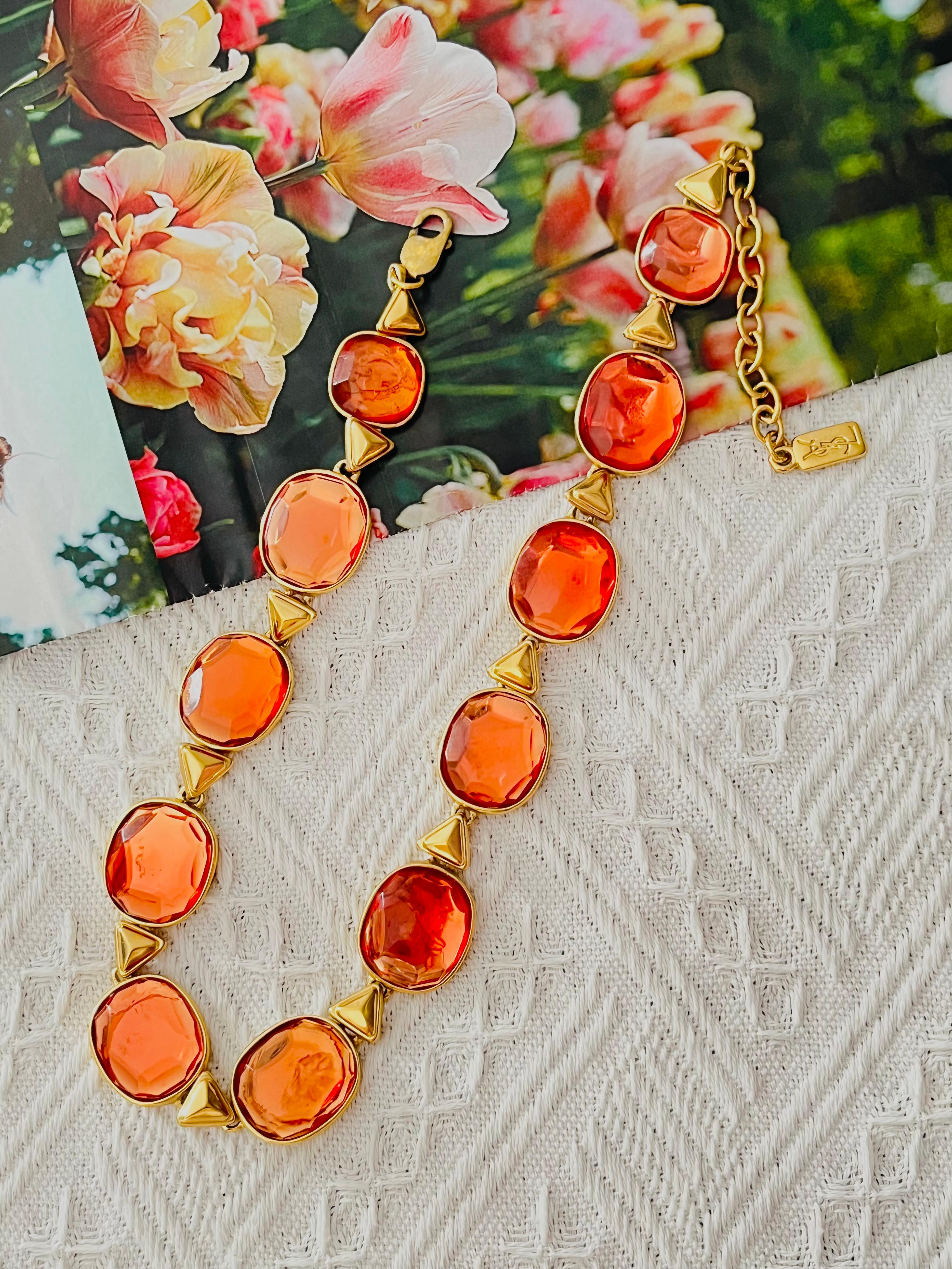 Yves Saint Laurent YSL Gripoix Collier de cristaux orange ovale cabochon triangulaire Unisexe en vente