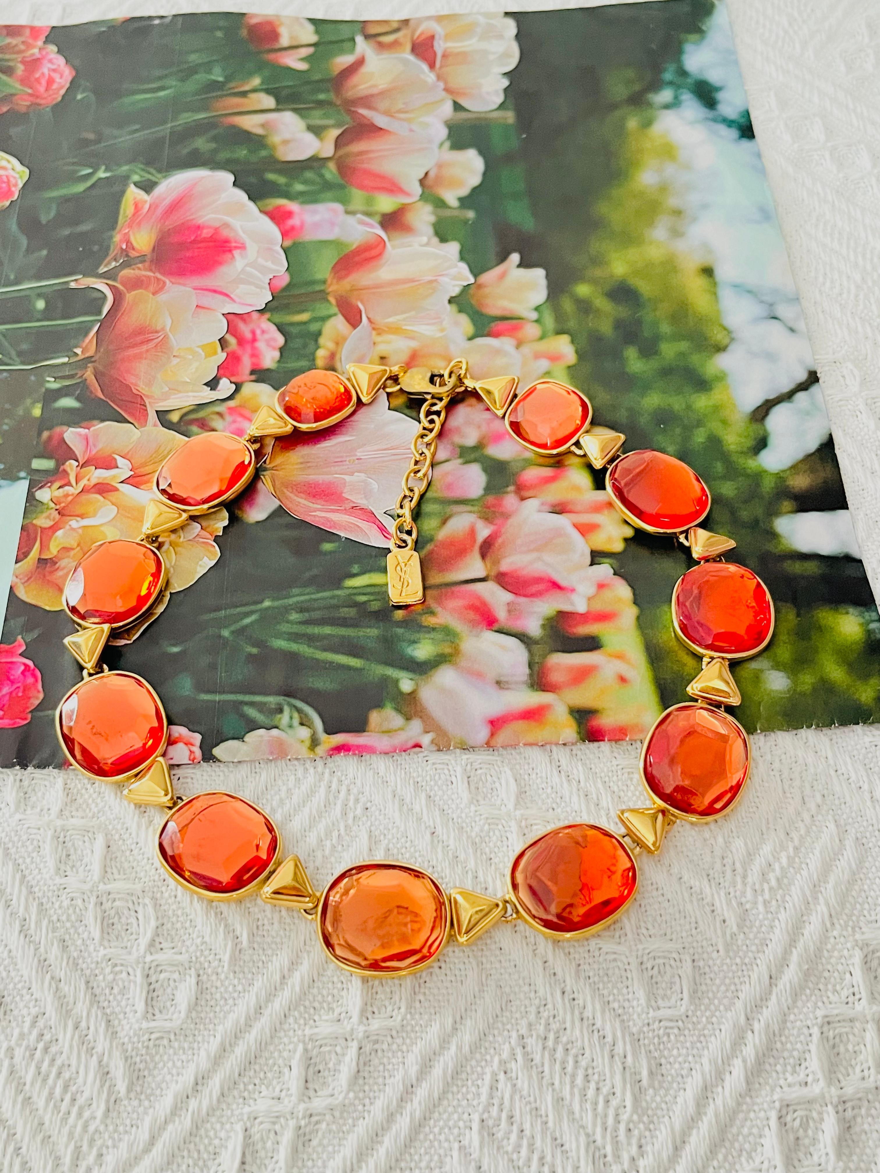 Yves Saint Laurent YSL Gripoix Collier de cristaux orange ovale cabochon triangulaire en vente 1