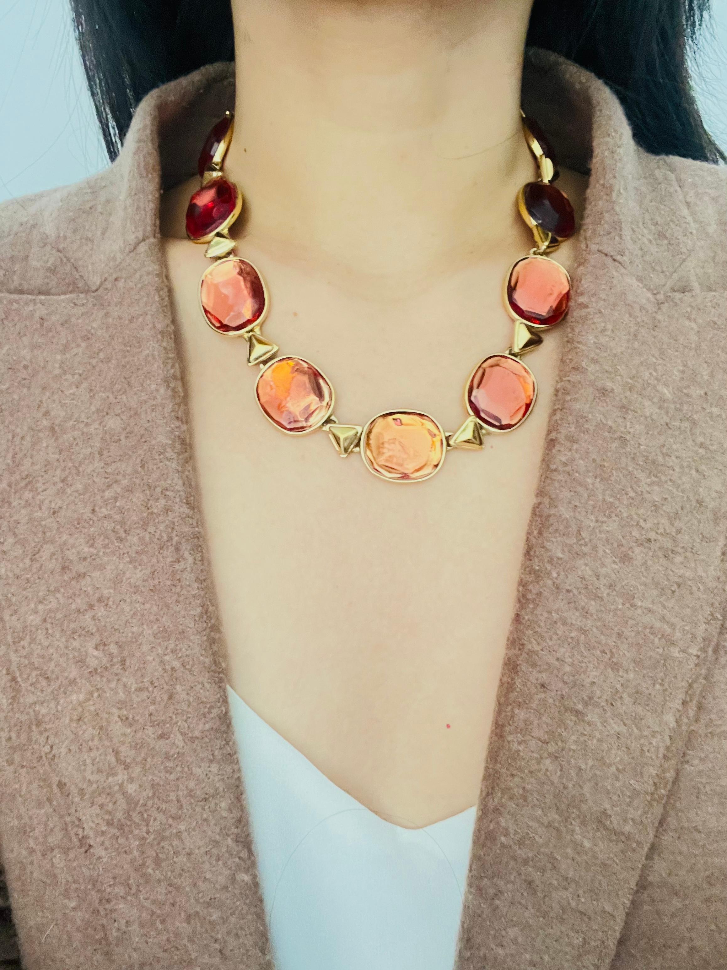 Yves Saint Laurent YSL Gripoix Collier de cristaux orange ovale cabochon triangulaire en vente 2