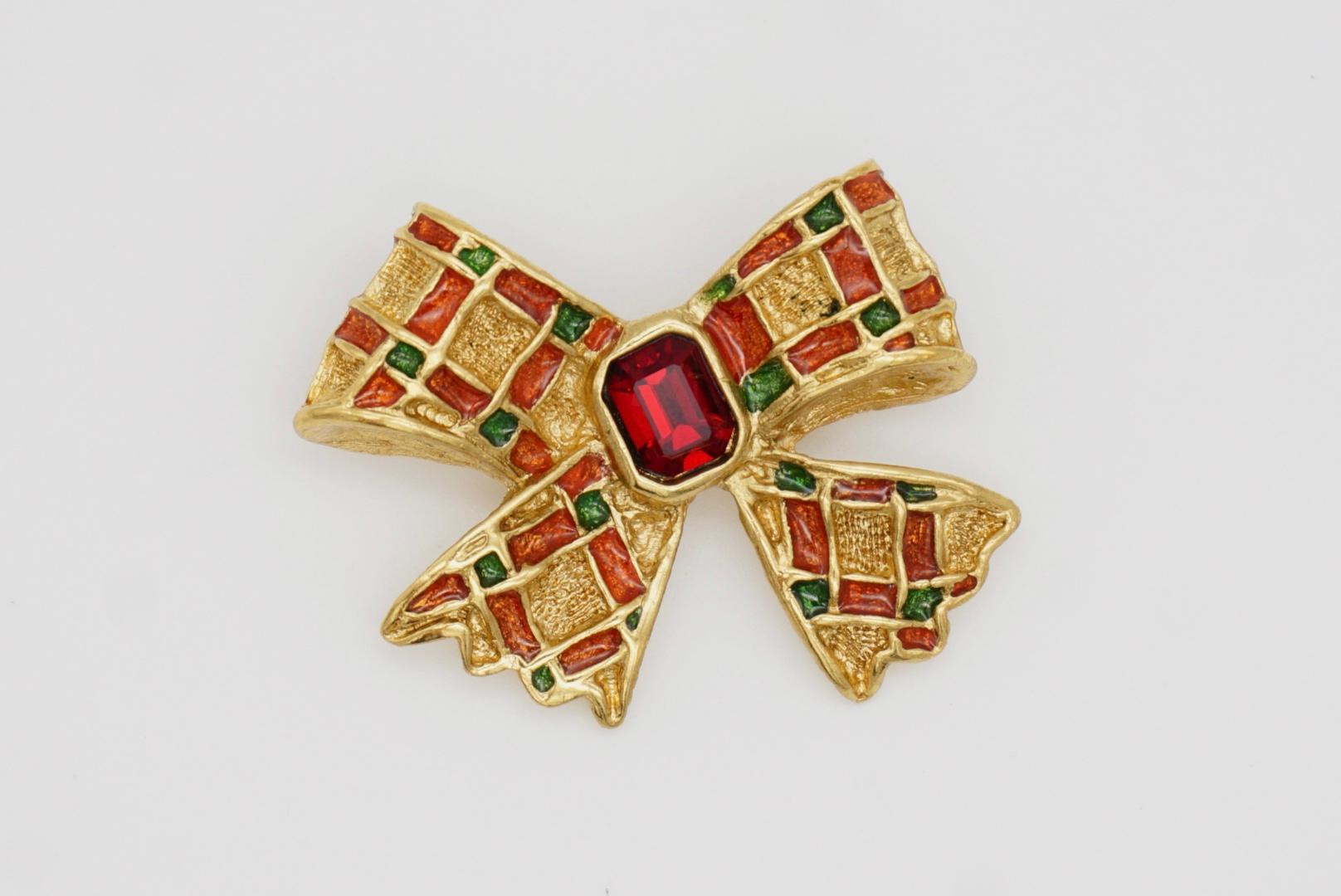 Yves Saint Laurent YSL Gripoix Ruby Octagon Crystal Green Red Knot Bow Brooch 3