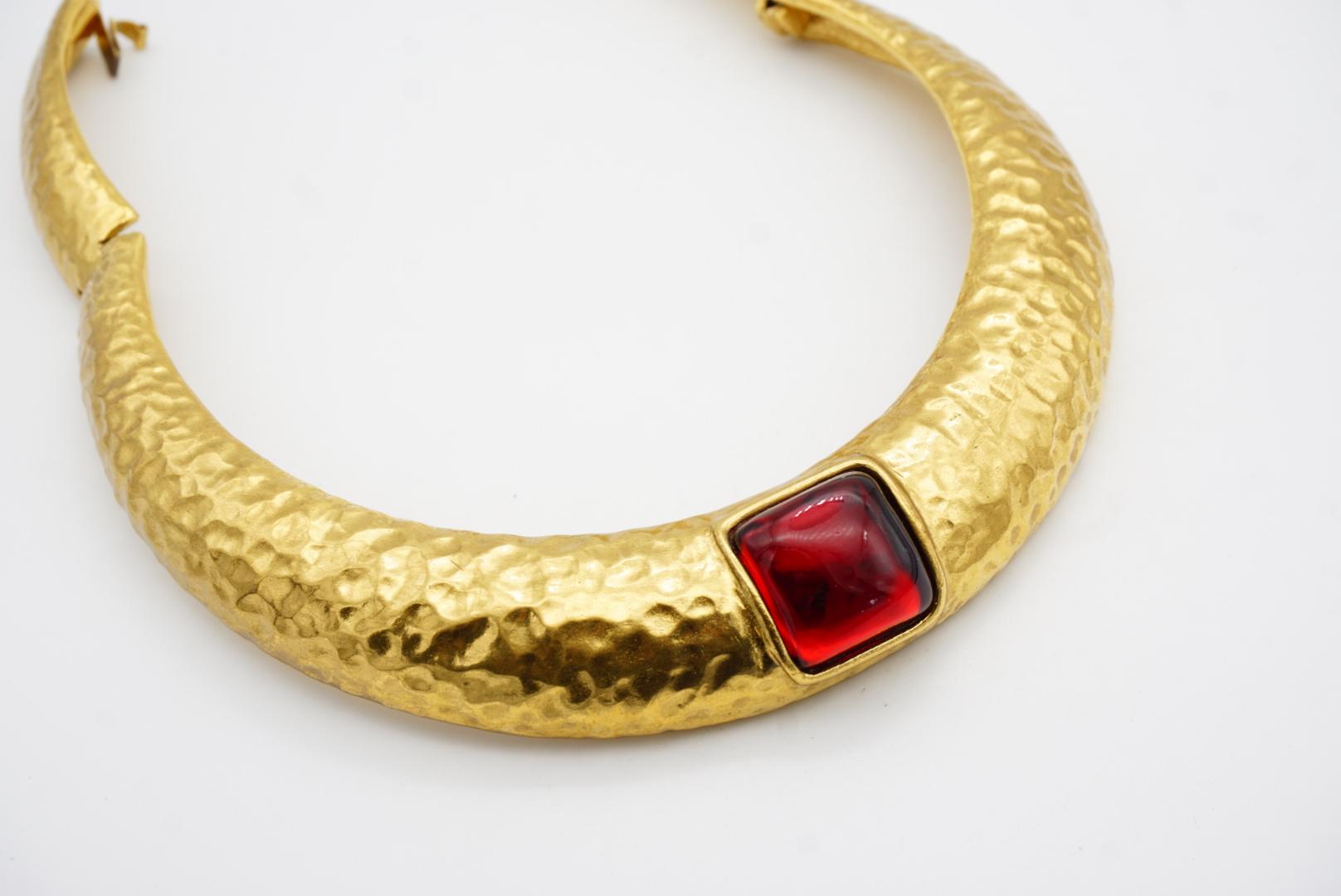 Yves Saint Laurent YSL Gripoix Rubino Quadrato Cabochon Collare Choker Collana in Oro in vendita 11