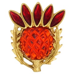 Yves Saint Laurent YSL Gripoix Ruby Thistle Flower Jelly Belly Pendant Brooch