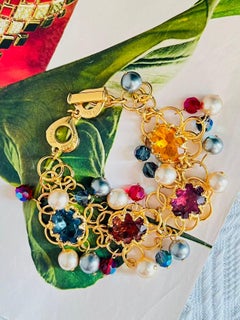 Yves Saint Laurent YSL Gripoix Sapphire Citrine Ruby Amethyst Pearls Bracelet