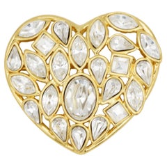Yves Saint Laurent YSL Haute Couture Gold Heart Love Shining Crystals Brooch