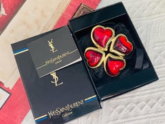 Yves Saint Laurent YSL Haute Couture Gripoix Ruby Clover Heart Brooch Pendant