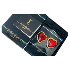 Yves Saint Laurent YSL Haute Couture Gripoix Ruby Large Heart Cabochon Earrings