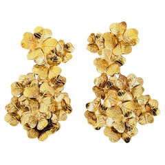Yves Saint Laurent YSL Haute Couture Iconic Gold Clover Drop Statement Earrings