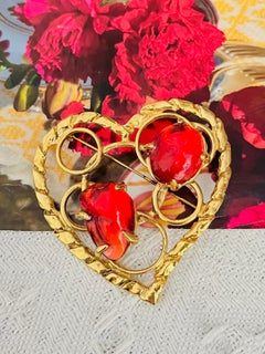 Yves Saint Laurent YSL Haute Couture Iconic Ruby Large Heart Openwork Brooch